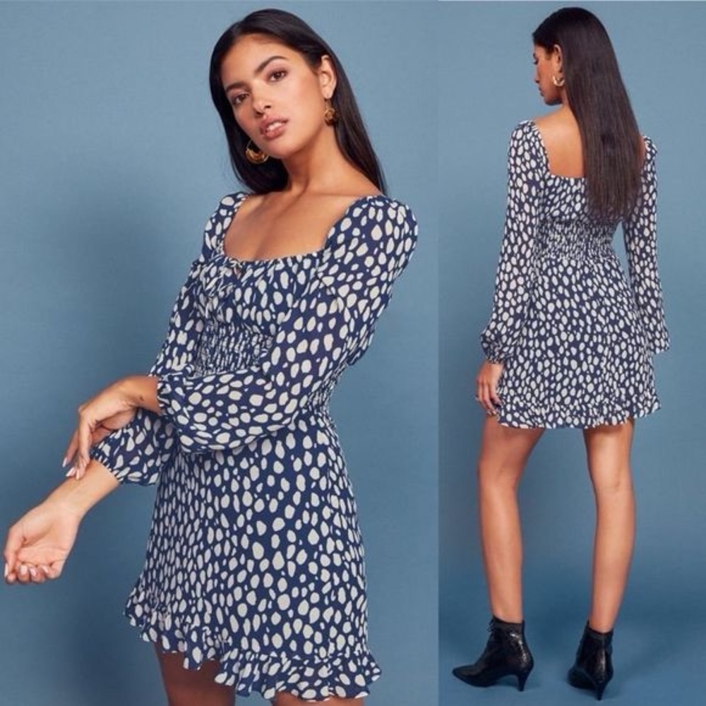 Reformation Rue Spotted long sleeve dress